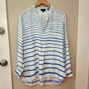Theory Silk Strioed Long Sleeve Blouse_1